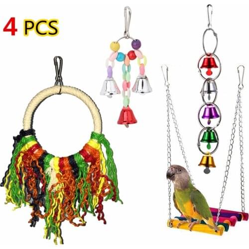 4pcs Bird Toys Parrot Toy Bird Cage Swing Hammock, Pet Bird Hanging Bell Hanging Toy, Macaw Parrot Love Bird Finch Chew Toy