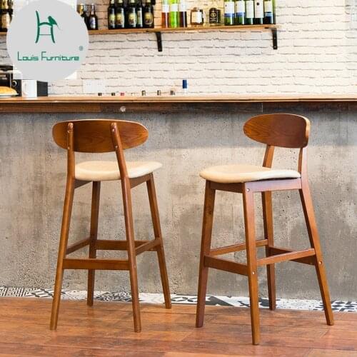 Louis Fashion Solid Wood Bar Chair Creative European Style Backrest Chair Simple Retro Stool High Stool