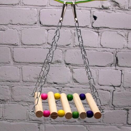 Parrot Wood Swing Colorful Bead Bite-resistant Parrot Chew Toy Bird Hanging Perch Toy Bird Hamster Funny Favor Supplies