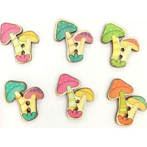 25x30mm Wood Buttons 50pcs Multicolor Painted Cute mushroom Handmade Decorative Scrapbooking DIY Accessories 7NK172