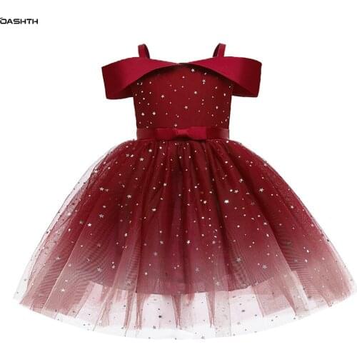 OASHTH Childrens clothing new childrens dress skirt net yarn starry sky fluffy dress girl costume