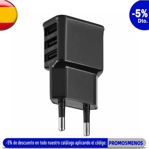 EU Wall 2 Pin Plug Adapter Charger Power 3 USB Ports for Phones Tablets Black