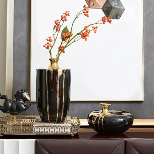 Ceramic Vase Flower Arrangement Dried Flower Decoration Black Gold Vase Living Room Decoration Flower Vase Home