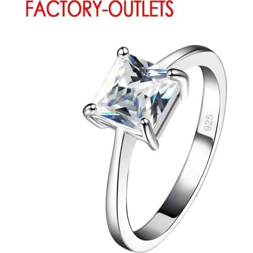 925 Sterling Silver Bridal Ring Fashion Jewelry Square Cubic Zirconia Prong Setting Gift For Women Girls Engagement Anniversary