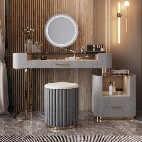 Nordic Creative Dressers Bedroom Furniture Solid Wood Frame Dresser Minimalist Modern 3-color LED Light Mirror Dressing Table