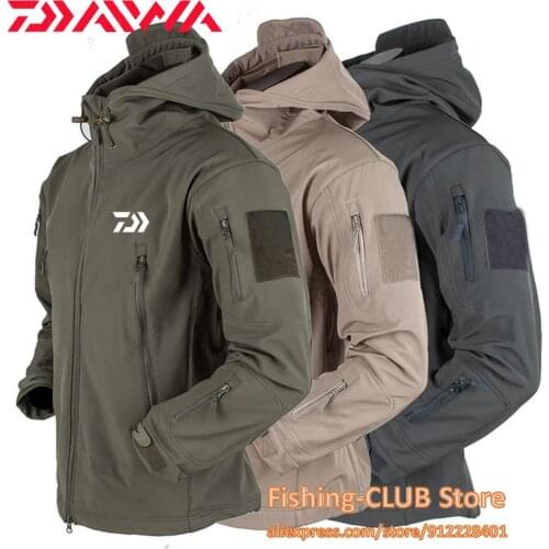 Winter DAIWA Mens jacket Outdoor Soft Shell Fleece Men Women Windproof Waterproof Breathable And Thermal Hooded Fishing Coats