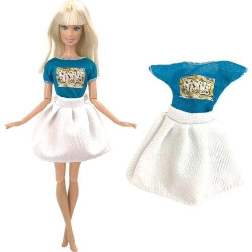NK 1 Pcs Fashion Doll Blue Dress Princess Doll Mini Skirt Daily Wear Clothes For Barbie Doll AccessoriesToy Girl Kids Gift
