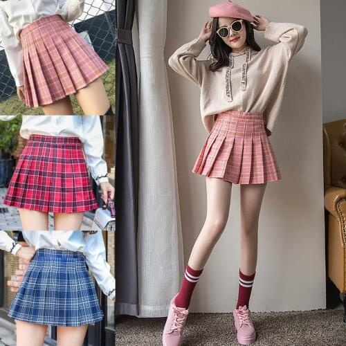 Women Summer Bottom Pink Plaid Mini Skirt Femme High Waist Pleated Skirts for Female Sport Training Skirt Uniform Tennis Skirts