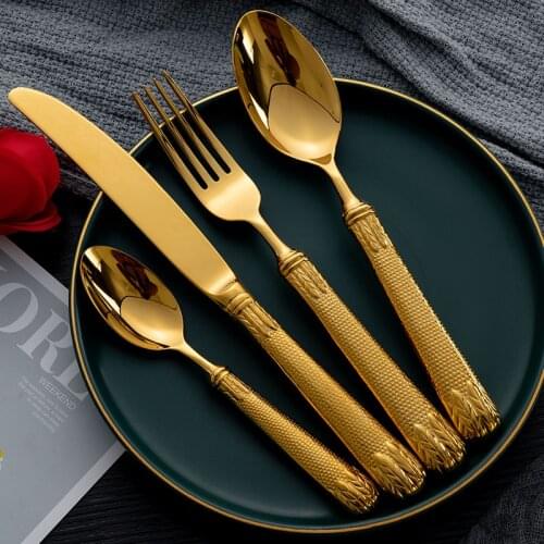 Luxury Cutlery Set Eco Friendly Gold Western Tableware Dinner Set Dining Table Kitchen Spoon Geschirr Dinnerware Sets EK50DS