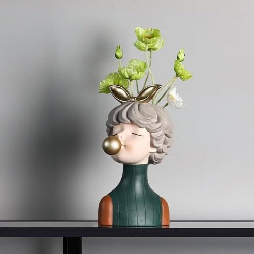 Nordic Resin Bubble Girl Statue Vase Flowerpot Ornament Cartoon Dried Flower Vase Decoration Wedding Vases for Table Decorations