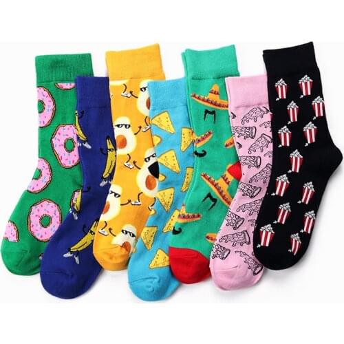 Food Series New Dessert Creative Pattern In The Tube Donuts Mens Socks Tide Cool Funny Socks Women Cotton Casual Happy Socks