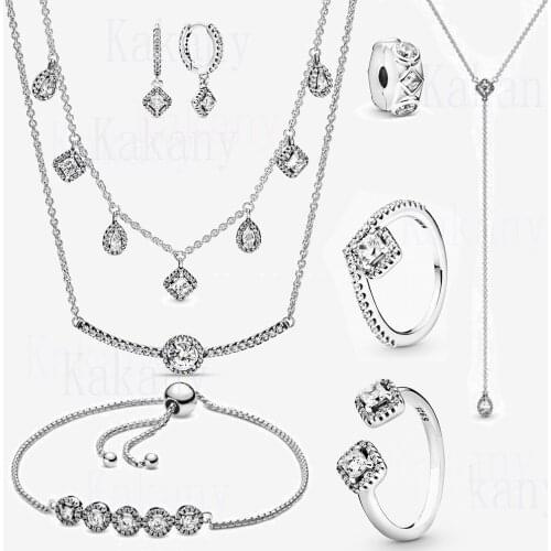 KAKANY2019 Sterling Silver Winter New Geometric Combination, Round, Y Necklace Original Ladies Jewelry Set Holiday Birthday Gift