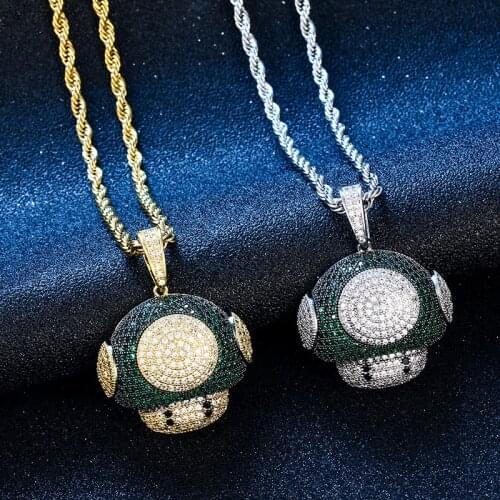 Mens Iced Out Green Color Pendant Necklace with Rope chain Silver Color Bling Cubic Zirconia Women Hip Hop Jewelry