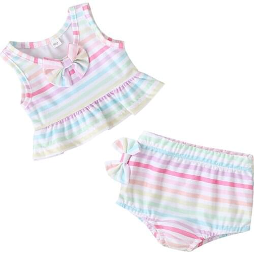 Ruffles Bow Baby Girls 2 Pieces Set Toddler Swimwear Baby Bath Tub Set Infant Swimsuit Clothes
