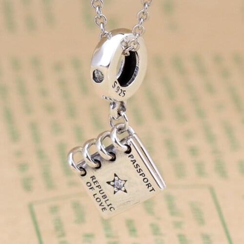 Authentic 925 Sterling Silver Passport Hanging Charms Fit Original Bracelet For Women DIY Jewelry S925 pan Beads