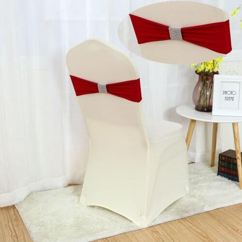 100pcs High Quality Spandex Chair Band Bow With Net Ring for Banquet Party Decoration Event Wedding Elastic Lycra Chair Sashes