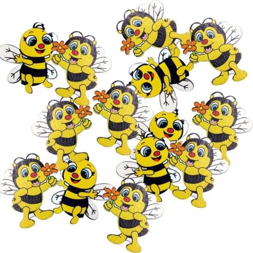 NHBR New 20 Pieces Wood Shapes Bee Embellishments for Scrapbooking Crafts Decorative Buttons Flatback Card Making Decoration