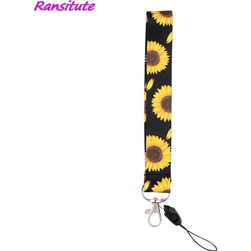 R2038 Sunflower Keychain Tags Strap Neck Short Lanyards For Keys ID Card Pass Gym Mobile Phone USB Badge Holder DIY Hang Rope