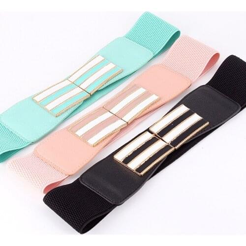 New Elastic Pu Leather Designer Wide Corset Strap Belts for Women Girl High Waist Cummerbund Girdle Belt Ties Metal Buckle Bands