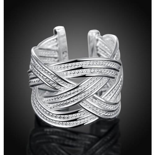 Silver Big Open Ring 925 Sterling Silver Interweaving Round Rings Adjustable For Women Men Fashion Jewelry