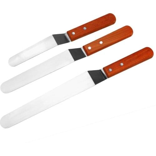 HILIFE Fondant Pastry Cake Decor Wooden Handle Butter Spreader Kitchen Smoother Cake Cream Knife Spatula Stainless Steel