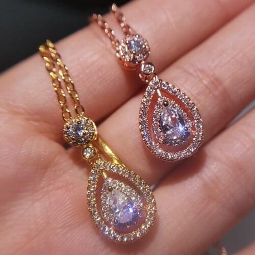 Super Shiny White Gold Gold Rose Gold Pendant Water Drop Pear Shaped Crystal Necklace Ladies Gift Fine Jewelry