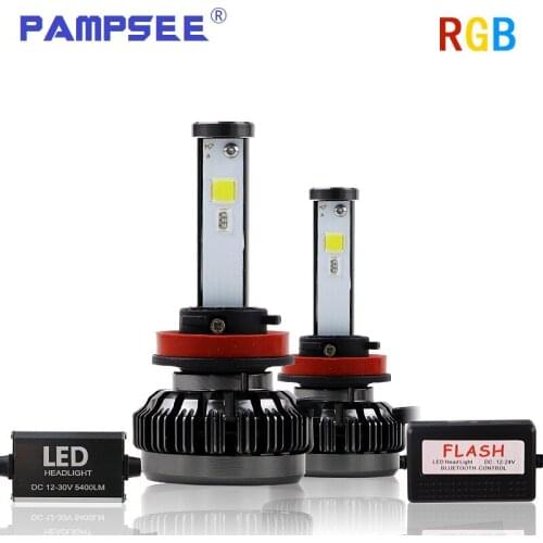 PAMPSEE H4 LED Auto Lamp H1 H7 H3 HB2 Hi/Lo DIY Led Car Headlight Bulb COB Chip 40W 6000LM RGB Beam Fog Light Bluetooth Control