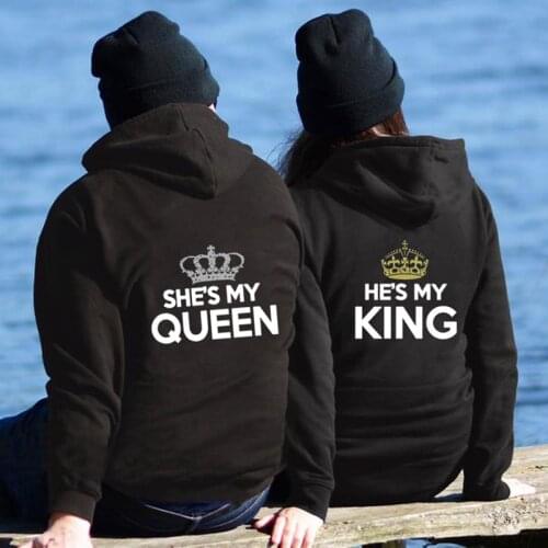 Women Men Lovers Sweatshirt Couple Hoodies Chritsmas Lovers Couples SHE IS MY QUEEN HE IS MY KING