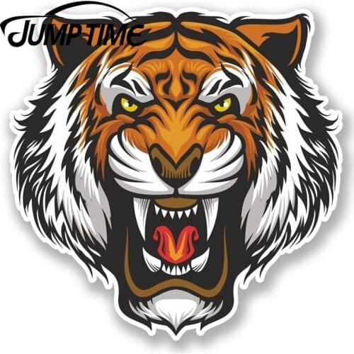 Jump Time for Angry Tiger Vinyl Sticker Laptop Tablet Car Bike Lion Cat Animal Decal Window Tank Waterproof Car Decoration