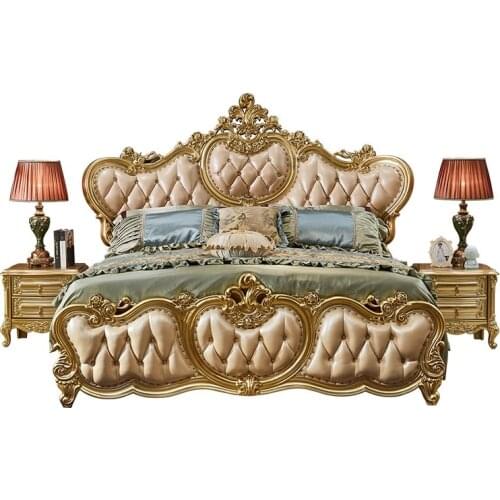 High End Solid Wood and Leather Bed Set Luxury Bedroom Furniture