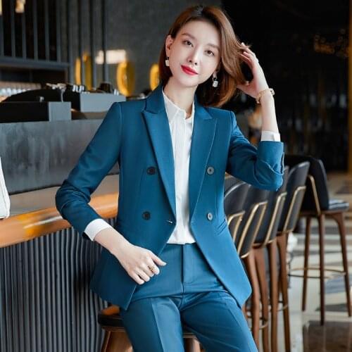 High Quality Fabric Autumn Winter Formal Uniform Designs Pantsuits with Pants and Jackets Coat Women Professional Blazers Set