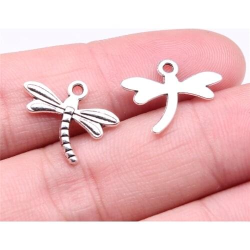 WYSIWYG 30pcs 15x18mm Small Dragonfly Charm Pendants For Jewelry Making Antique Silver Color Dragonfly Pendants Charm