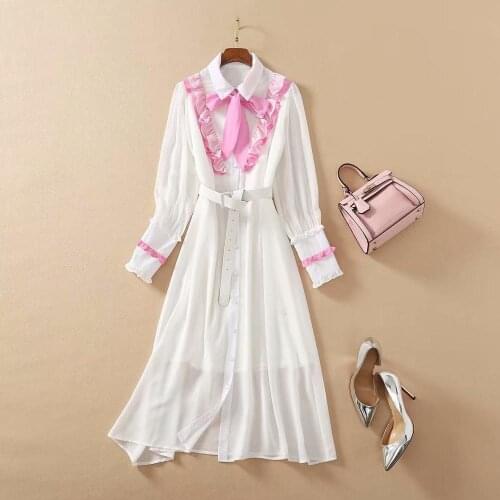 Europe and the United States womens clothing in 2021 the new bow long sleeve lapel tassel dress fashion