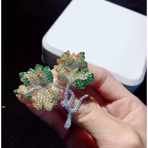 High quality 925 sterling silver with cubic zircon maple leaf brooch & pendant double use free shipping multi color