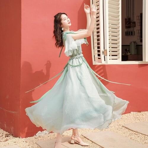 Woman Dresses Dress 2021 Womens Summer Green Chiffon Dress Vestido De Mujer Femme Robe