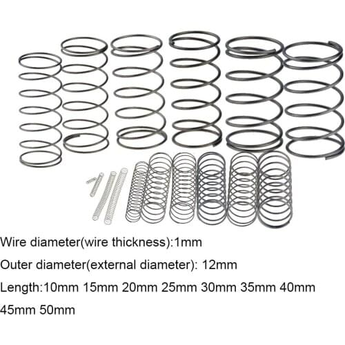 10PCS 1.0*12*10-50mm Spring Steel Small Compression Release Mechanical Return Spring Pressure Spring OD 12mm 1.0x12x10-50mm