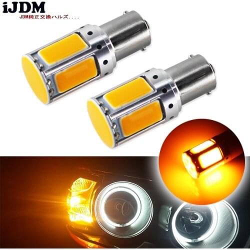 4pcs No Resistor Required Amber Yellow COB LED 1156 7506 7528 BA15s P21W LED Bulbs For Front Turn Signal Lights(No Hyper Flash)