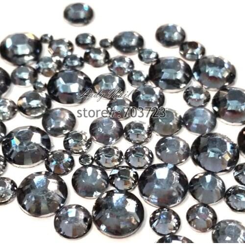 400 pcs 2mm - 6mm Mix Size Gray Resin Acrylic Round Rhinestone Flatback Crystal Rhinestones Nail Art Decoration N06