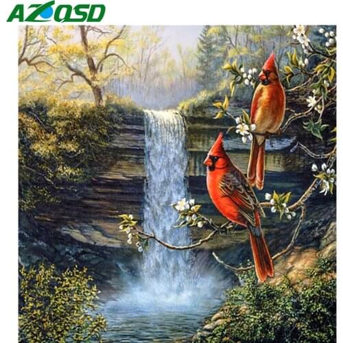 AZQSD Diamond Painting Bird Waterfall Cross Stitch Kits Needlework Diamond Embroidery Animal Mosaic Full Square Drill Home Decor