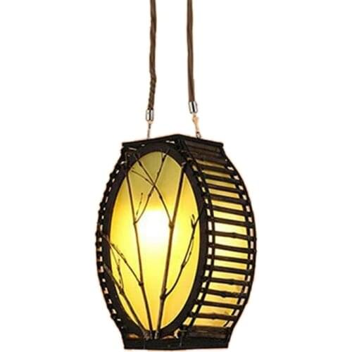 Bamboo Woven Lamp Shade Single Head Pendant Light Semi-Recessed Ceiling Hanging Light Fixture for Study Decorative