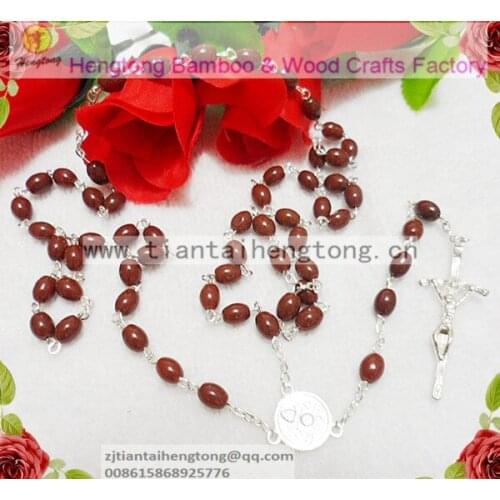 Free ship 8*6mm brown bead rosary, catholic glass rosary with pope francisco center