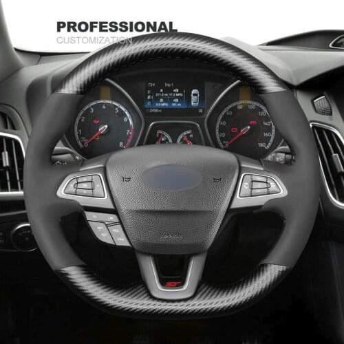 DIY Hand Stitching PU Carbon Fiber Black Leather Car Steering Wheel Cover for Ford Focus ST