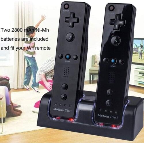 Dual Charging Dock Station with Two Rechargeable 2800MAH Batteries Charger for Wii Remote Controller