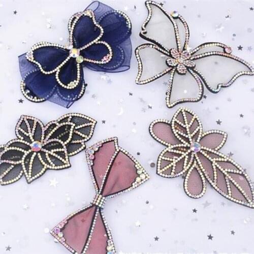 Crystal Rhinestone Bow Patches DIY Motif Sewing For Clothing collar lace Shoe Flower Appliques Decoration