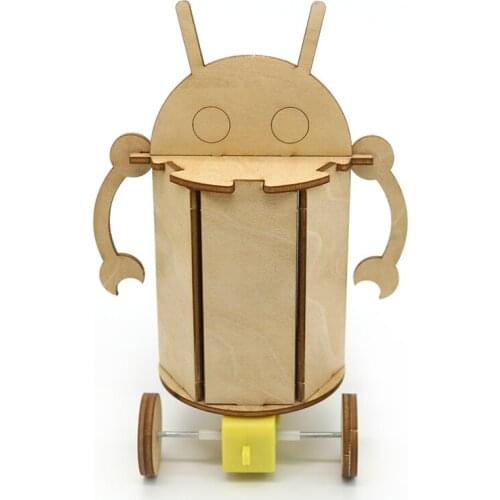 Making small invention hand-assembled toy wooden barrel robot steam science and education model experiment