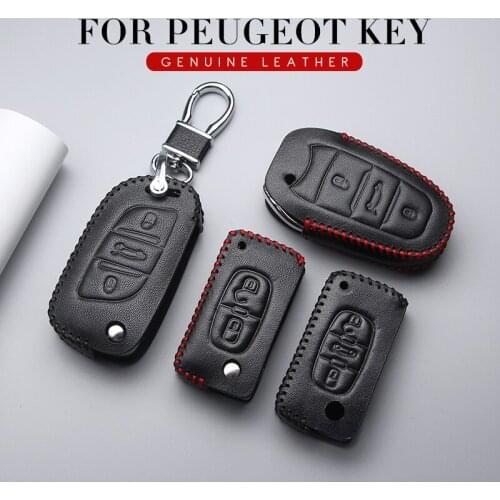 Leather Car Key Cover Case For Peugeot 5008 2008 508 Rifter 107 308 SW Boxer 301 Expert 407 406 408 306 807 Key Ring Accessories