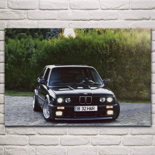 Cool black classic e30 sport car low rider vehicle fanart living room home art decor print wood frame fabric poster KP062