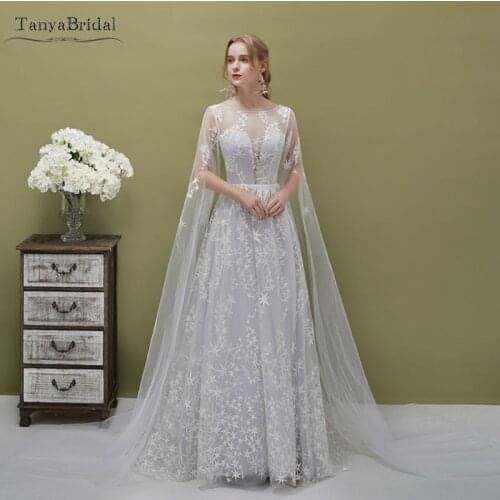 Long Sleeve star Lace Wedding Dresses Dreamy Fairy Bridal Beach Gowns bohemian noivas A Line DW276