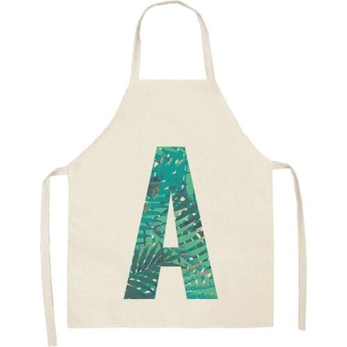 Tropical Plants Letter Alphabet Print Kitchen Apron for Woman Sleeveless Cotton Linen Aprons Cooking Home Cleaning Tools Man Kid
