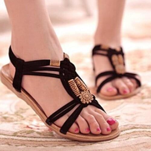 2019 Summer Womens Sandals Shoes Mid Heel Fashion Herringbone Beaded Sandals Flip-flop Flat Bohemia Beach Shoes Female Girls